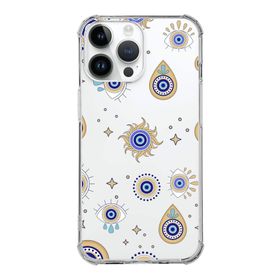 Printify Apple iPhone 14 Pro Max Uyumlu Nazar Boncuğu 5 Baskılı Şeffaf Köşe Korumalı Antişok Kılıf