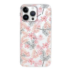 Printify Apple iPhone 14 Pro Uyumlu Kapak Floral Kırmızı Tasarımlı Şeffaf Silikon Kılıf