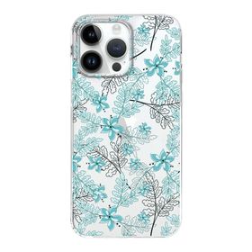 Printify Apple iPhone 14 Pro Uyumlu Kapak Floral Su Yeşili Tasarımlı Şeffaf Silikon Kılıf