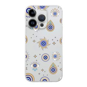 Printify Apple iPhone 14 Pro Uyumlu Nazar Boncuğu 5 Kamera Korumalı Şeffaf Silikon Kılıf