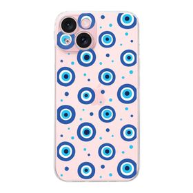 Printify Apple iPhone 15 ile Uyumlu Nazar Boncuğu 1 Baskılı Kamera Korumalı Şeffaf Silikon Kılıf