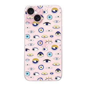 Printify Apple iPhone 15 ile Uyumlu Nazar Boncuğu 2 Baskılı Kamera Korumalı Şeffaf Silikon Kılıf