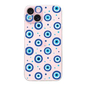 Printify Apple iPhone 15 Plus ile Uyumlu Nazar Boncuğu 1 Baskılı Kamera Korumalı Şeffaf Silikon Kılıf