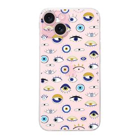 Printify Apple iPhone 15 Plus ile Uyumlu Nazar Boncuğu 2 Baskılı Kamera Korumalı Şeffaf Silikon Kılıf