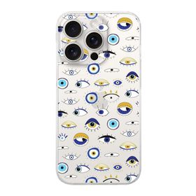 Printify Apple iPhone 15 Pro Max Uyumlu Nazar Boncuğu 2 Baskılı Kamera Korumalı Şeffaf Silikon Kılıf