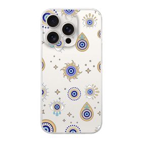 Printify Apple iPhone 15 Pro Max Uyumlu Nazar Boncuğu 5 Kamera Korumalı Şeffaf Silikon Kılıf
