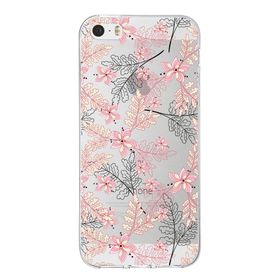 Printify Apple iPhone 5S Uyumlu Kapak Floral Kırmızı Tasarımlı Şeffaf Silikon Kılıf