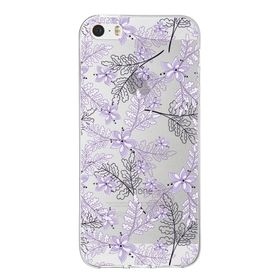 Printify Apple iPhone 5S Uyumlu Kapak Floral Lila Tasarımlı Şeffaf Silikon Kılıf