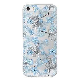 Printify Apple iPhone 5S Uyumlu Kapak Floral Mavi Tasarımlı Şeffaf Silikon Kılıf