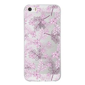 Printify Apple iPhone 5S Uyumlu Kapak Floral Pudra Tasarımlı Şeffaf Silikon Kılıf