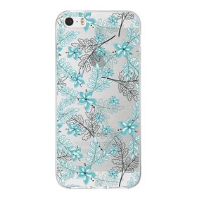 Printify Apple iPhone 5S Uyumlu Kapak Floral Su Yeşili Tasarımlı Şeffaf Silikon Kılıf