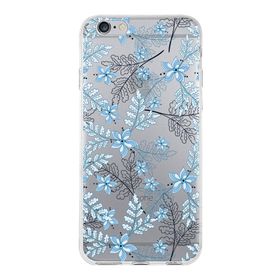 Printify Apple iPhone 6 Plus Uyumlu Kapak Floral Mavi Tasarımlı Şeffaf Silikon Kılıf