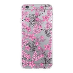 Printify Apple iPhone 6 Plus Uyumlu Kapak Floral Pembe Tasarımlı Şeffaf Silikon Kılıf