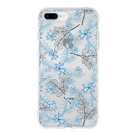 Printify Apple iPhone 7 Plus Uyumlu Kapak Floral Mavi Tasarımlı Şeffaf Silikon Kılıf