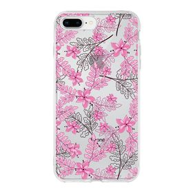 Printify Apple iPhone 7 Plus Uyumlu Kapak Floral Pembe Tasarımlı Şeffaf Silikon Kılıf