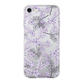 Printify Apple iPhone 7 Uyumlu Kapak Floral Lila Tasarımlı Şeffaf Silikon Kılıf
