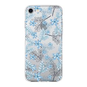 Printify Apple iPhone 7 Uyumlu Kapak Floral Mavi Tasarımlı Şeffaf Silikon Kılıf