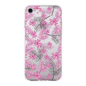 Printify Apple iPhone 7 Uyumlu Kapak Floral Pembe Tasarımlı Şeffaf Silikon Kılıf
