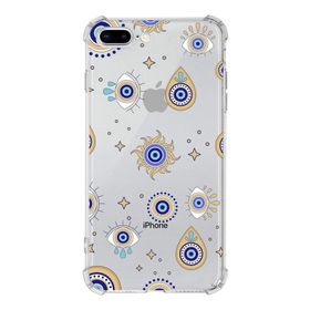Printify Apple iPhone 8 Plus Uyumlu Nazar Boncuğu 5 Baskılı Şeffaf Köşe Korumalı Antişok Kılıf