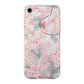 Printify Apple iPhone 8 Uyumlu Kapak Floral Kırmızı Tasarımlı Şeffaf Silikon Kılıf