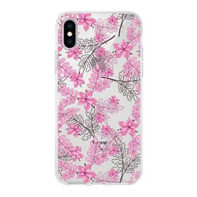 Printify Apple iPhone X Uyumlu Kapak Floral Pembe Tasarımlı Şeffaf Silikon Kılıf