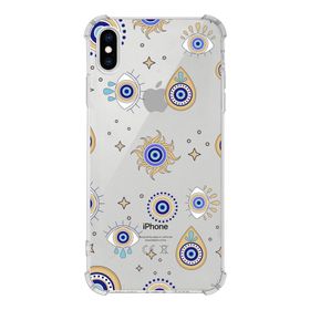 Printify Apple iPhone X Uyumlu Nazar Boncuğu 5 Baskılı Şeffaf Köşe Korumalı Antişok Kılıf