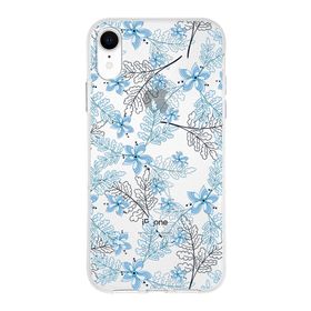 Printify Apple iPhone XR Uyumlu Kapak Floral Mavi Tasarımlı Şeffaf Silikon Kılıf