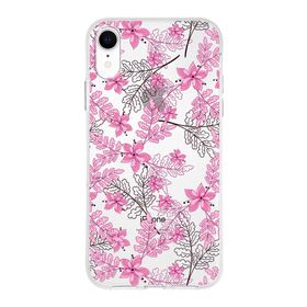 Printify Apple iPhone XR Uyumlu Kapak Floral Pembe Tasarımlı Şeffaf Silikon Kılıf