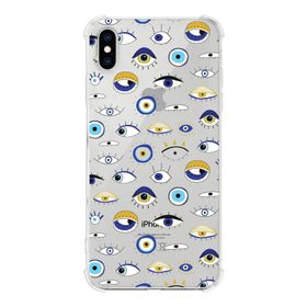 Printify Apple iPhone XS Max Uyumlu Nazar Boncuğu 2 Baskılı Şeffaf Köşe Korumalı Antişok Kılıf