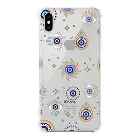 Printify Apple iPhone XS Max Uyumlu Nazar Boncuğu 5 Baskılı Şeffaf Köşe Korumalı Antişok Kılıf
