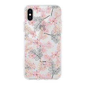 Printify Apple iPhone XS Uyumlu Kapak Floral Kırmızı Tasarımlı Şeffaf Silikon Kılıf
