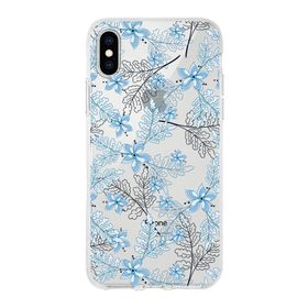 Printify Apple iPhone XS Uyumlu Kapak Floral Mavi Tasarımlı Şeffaf Silikon Kılıf