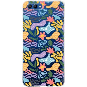 Printify Huawei Honor View 10 İle Uyumlu 1mm Kapak Memphis Desen Tasarımlı Şeffaf Silikon Cep Telefonu Kılıfı
