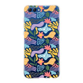 Printify Huawei Honor View 10 İle Uyumlu 1mm Kapak Memphis Desen Tasarımlı Şeffaf Silikon Cep Telefonu Kılıfı
