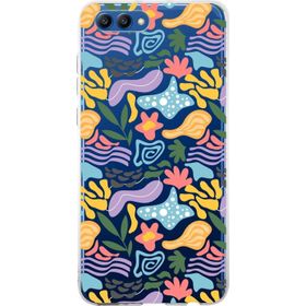 Printify Huawei Honor View 10 İle Uyumlu 1mm Kapak Memphis Desen Tasarımlı Şeffaf Silikon Cep Telefonu Kılıfı