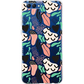 Printify Huawei Honor View 10 İle Uyumlu 1mm Kapak Memphis Desen Tasarımlı Şeffaf Silikon Cep Telefonu Kılıfı