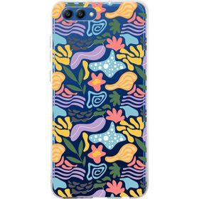 Printify Huawei Honor View 10 İle Uyumlu 1mm Kapak Memphis Desen Tasarımlı Şeffaf Silikon Cep Telefonu Kılıfı