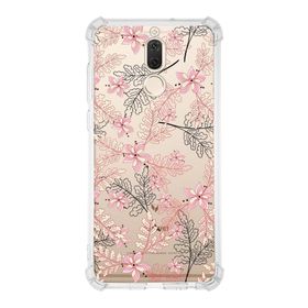 PrintiFy Huawei Mate 10 Lite Uyumlu Köşe Korumalı Antişok Kapak Floral Kırmızı Tasarımlı Şeffaf Kılıf