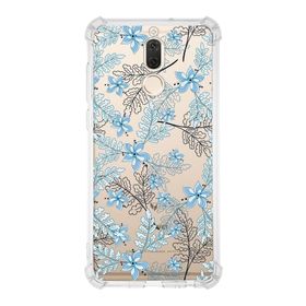 PrintiFy Huawei Mate 10 Lite Uyumlu Köşe Korumalı Antişok Kapak Floral Mavi Şekiller Tasarımlı Şeffaf Kılıf