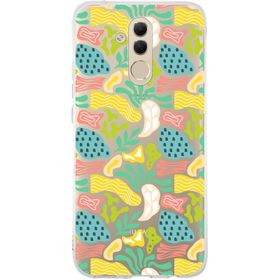 Printify Huawei Mate 20 Lite İle Uyumlu 1mm Kapak Memphis Desen Tasarımlı Şeffaf Silikon Cep Telefonu Kılıfı