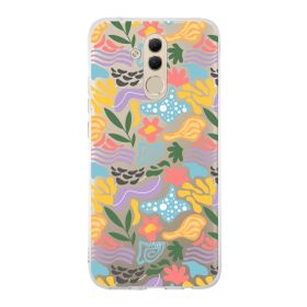 Printify Huawei Mate 20 Lite İle Uyumlu 1mm Kapak Memphis Desen Tasarımlı Şeffaf Silikon Cep Telefonu Kılıfı