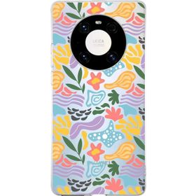 Printify Huawei Mate 40 Pro İle Uyumlu 1mm Kapak Memphis Desen Tasarımlı Şeffaf Silikon Cep Telefonu Kılıfı