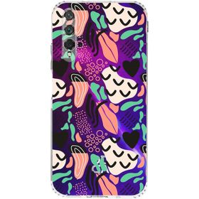 Printify Huawei Nova 5t Uyumlu Kamera Korumalı Kapak Memphis Desen Tasarımlı Şeffaf Cep Telefonu Kılıfı