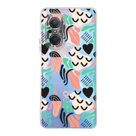 Printify Huawei Nova 9 Se Uyumlu Kamera Korumalı Kapak Memphis Desen Tasarımlı Şeffaf Cep Telefonu Kılıfı