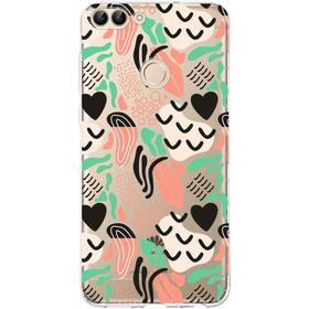 Printify Huawei P Smart 2018 İle Uyumlu 1mm Kapak Memphis Desen Tasarımlı Şeffaf Silikon Cep Telefonu Kılıfı