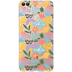 Printify Huawei P Smart 2018 İle Uyumlu 1mm Kapak Memphis Desen Tasarımlı Şeffaf Silikon Cep Telefonu Kılıfı