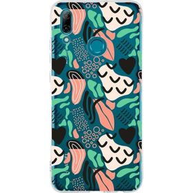 Printify Huawei P Smart 2018 İle Uyumlu 1mm Kapak Memphis Desen Tasarımlı Şeffaf Silikon Cep Telefonu Kılıfı