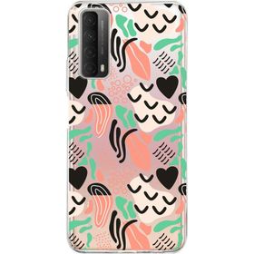 Printify Huawei P Smart 2019 İle Uyumlu 1mm Kapak Memphis Desen Tasarımlı Şeffaf Silikon Cep Telefonu Kılıfı