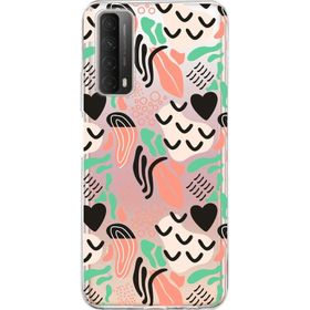 Printify Huawei P Smart 2019 İle Uyumlu 1mm Kapak Memphis Desen Tasarımlı Şeffaf Silikon Cep Telefonu Kılıfı