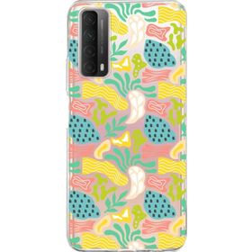 Printify Huawei P Smart 2021 İle Uyumlu 1mm Kapak Memphis Desen Tasarımlı Şeffaf Silikon Cep Telefonu Kılıfı